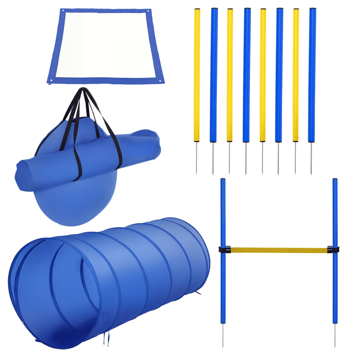 Dog Agility Starter Kit Pet Outdoor Exercise Training Set Tunnel 8 Weave Poles High Jumper