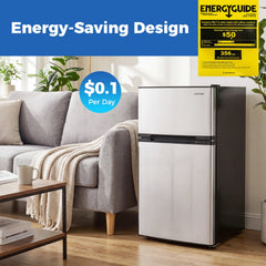 3.2 Cu.Ft Mini Fridge with Freezer Double Door Small Refrigerator with Adjustable Thermostat-Silver
