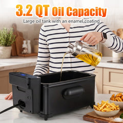 3.2-Qt Electric Deep Fryer with 1700W LED Touch Screen and Enamel Oil Tank-Black