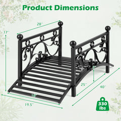3.3 ft Garden Metal Bridge with Dual Patterned Side Rails