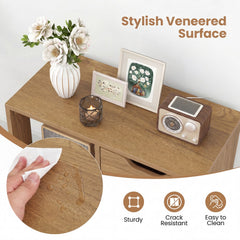 3-Cube Bookcase 2-tier Wooden Storage Shelf with Pull-out Drawer-Natural