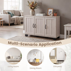 3-Door Buffet Sideboard with Adjustable Shelves and Anti-Tipping Kits-White Wash