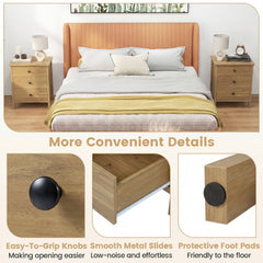 3-Drawer Wooden Nightstand Modern Bedside Table-Natural