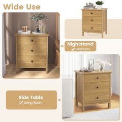 3-Drawer Wooden Nightstand Modern Bedside Table-Natural