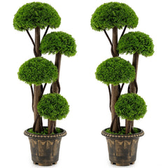 3 FT Artificial Cypress Topiary Tree Realistic Greenery Plant with Spiral Vines and Real Wood Trunks