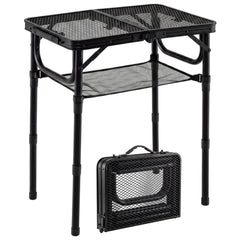 3-Height Folding Picnic Table with Large Storage Net and Handle-Black