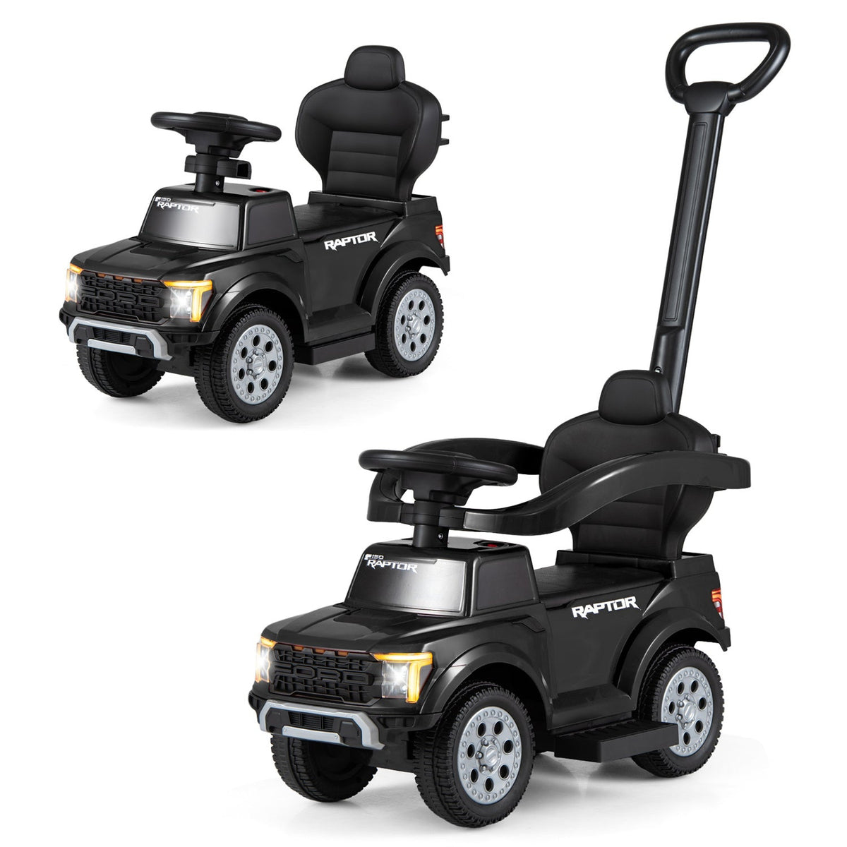 3-In-1 Licensed Ford Push Car for Toddlers-Black