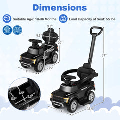 3-In-1 Licensed Ford Push Car for Toddlers-Black