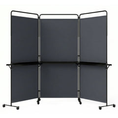 3-Panel Room Divider with Shelves 6 FT Tall Folding Privacy Screen with Lockable Wheels-Gray