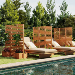 3-Panel Solid Wood Frame Freestanding Garden Fence with 2 Self-Draining Planter Boxes-Yellow