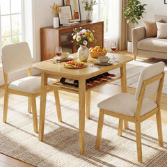 3-Piece Dining Table Set for 2 with Upholstered Chairs-Natural