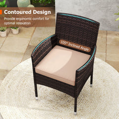 3 Piece Patio Bistro Set, 2 Hand Woven Rattan Armchairs with Beige Cushions and 21 in Round Woven Table at Chair Height