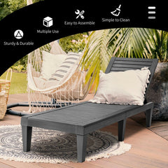 3 Piece Patio Lounge Set, Two Slatted Recliners and a Round Side Table