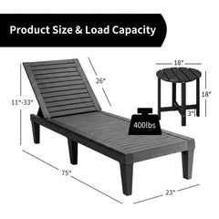 3 Piece Patio Lounge Set, Two Slatted Recliners and a Round Side Table
