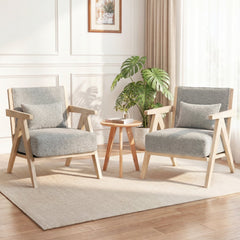 3 Piece Living Room Set in Grey Chenille, 43 in Loveseat and 2 Armchairs on Rubber Wood Frames