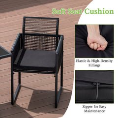 3 Piece Outdoor Dining Set for 2, 42.5 Inch Tempered Glass Table and 2 Chairs with Folding Backrests, Black
