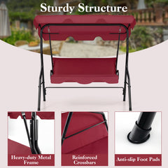 3 Seat Outdoor Patio Canopy Swing with Cushioned Steel Frame