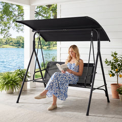 3-Seat Outdoor Patio Swing Chair with Breathable Mesh Fabrics-Beige