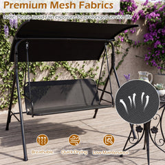3-Seat Outdoor Patio Swing Chair with Breathable Mesh Fabrics-Black