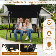 3-Seat Outdoor Patio Swing Chair with Breathable Mesh Fabrics-Black