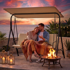 3-Seat Patio Swing Chair with Adjustable Canopy & Removable Cushion-Beige