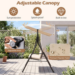 3-Seat Patio Swing Chair with Adjustable Canopy & Removable Cushion-Beige
