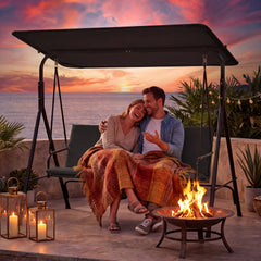 3-Seat Patio Swing Chair with Adjustable Canopy & Removable Cushion-Black
