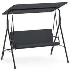 3-Seat Patio Swing Chair with Adjustable Canopy & Removable Cushion-Gray