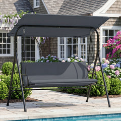 3-Seat Patio Swing Chair with Adjustable Canopy & Removable Cushion-Gray