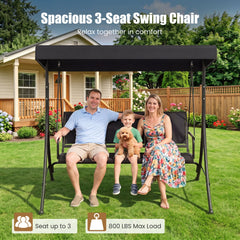 3-Seat Patio Swing Chair with Adjustable Canopy -Black