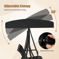 3-Seat Patio Swing Chair with Adjustable Canopy -Black