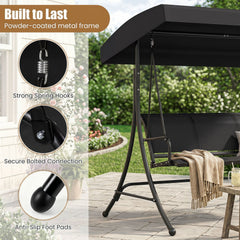 3-Seat Patio Swing Chair with Adjustable Canopy -Black