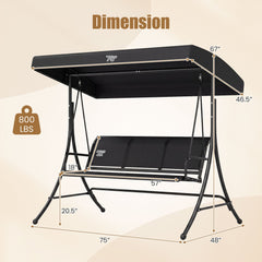 3-Seat Patio Swing Chair with Adjustable Canopy -Black