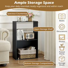 3-Tier Bookshelf with Open Storage Compartment and Freestanding Display Shelf-Black