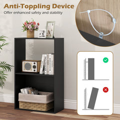3-Tier Bookshelf with Open Storage Compartment and Freestanding Display Shelf-Black