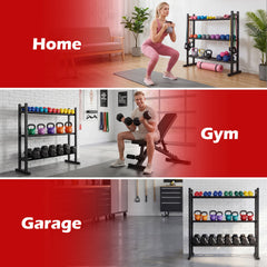 3-Tier Dumbbell Rack 529LB Capacity Heavy-Duty Adjustable Weight Rack Stand-Black