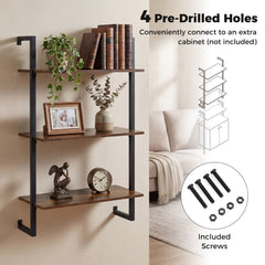 3-Tier Floating Modern Kitchen Shelf for Living Room Home Office and Bathroom-Rustic Brown