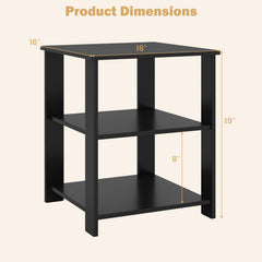 3-Tier Modern Nightstand Square Side Table with Open Storage Shelves-Black