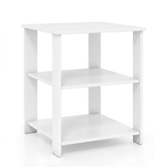 3-Tier Modern Nightstand Square Side Table with Open Storage Shelves-White