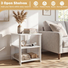 3-Tier Modern Nightstand Square Side Table with Open Storage Shelves-White