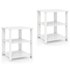 3-Tier Modern Nightstand Square Side Table with Open Storage Shelves Set of 2-White