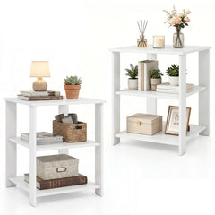 3-Tier Modern Nightstand Square Side Table with Open Storage Shelves Set of 2-White