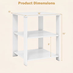 3-Tier Modern Nightstand Square Side Table with Open Storage Shelves Set of 2-White