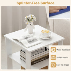 3-Tier Modern Nightstand Square Side Table with Open Storage Shelves Set of 2-White