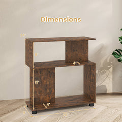 3-Tier Modern S-shaped Bookshelf with Adjustable Feet-Rustic Brown