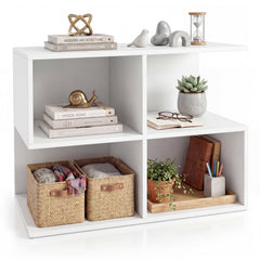 3-Tier Modern S-shaped, End Table, with 4 Storage Cubes-White