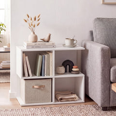 3-Tier Modern S-shaped, End Table, with 4 Storage Cubes-White