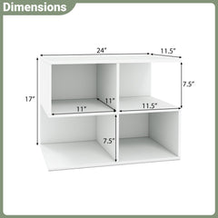3-Tier Modern S-shaped, End Table, with 4 Storage Cubes-White