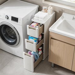 3-Tier Narrow Storage Cabinet, Slim Rolling Cart with 3 Drawers and 2 Removable Dividers-S
