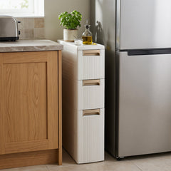 3-Tier Narrow Storage Cabinet, Slim Rolling Cart with 3 Drawers and 2 Removable Dividers-S